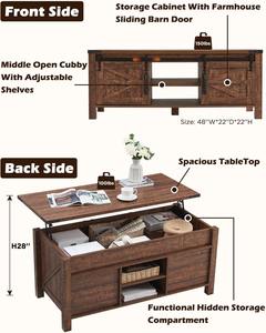 Table basse relevable en MDF de 48 pouces, finition grain de bois marron style ferme, avec porte coulissante et garniture métallique d'angle, pour salon - Product Image 6