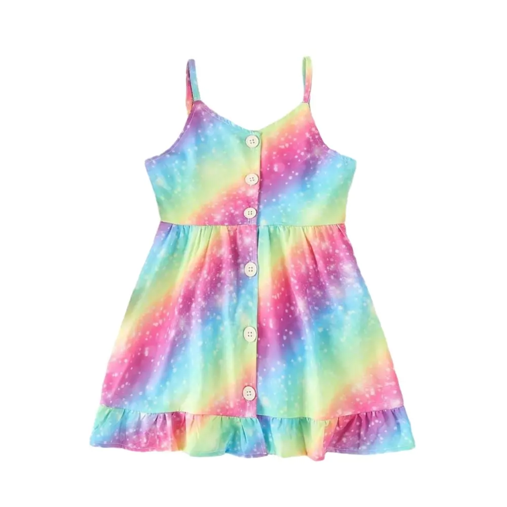 Vestido infantil de verão doce com suspensório gradiente cor arco-íris para meninas