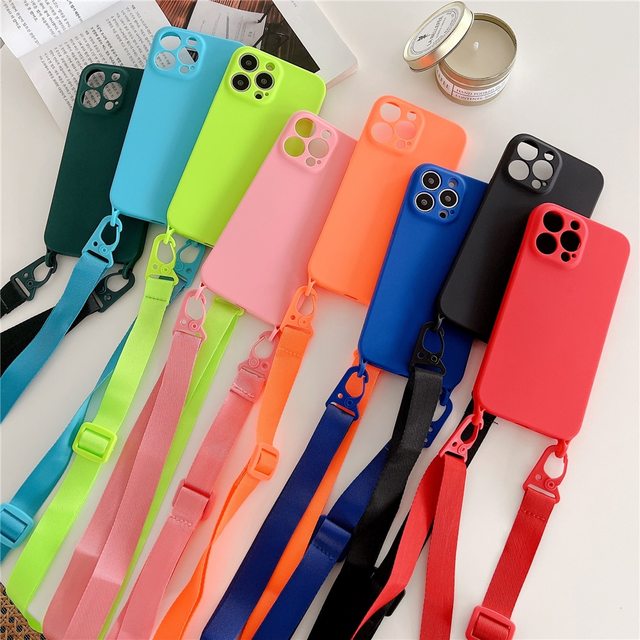 Cross Body Necklace Strap Lanyard Cord Soft TPU Phone Case for iPhone 13 12 Mini 11 14 Pro Max X XR XS Max 7 8 Plus Mobile Cover