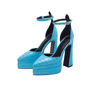Zapatos de Tacón Alto con Plataforma de 5 cm, Sandalias de Verano 2022 con Punta en Pico y Correa en el Tobillo con Estampado de Piedras Sólidas para Mujer - Product Image 6