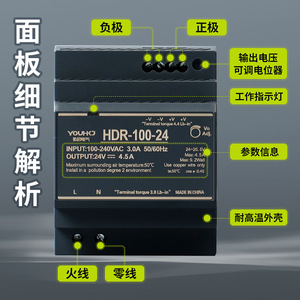 Fuente de Alimentación Conmutada de Riel DIN HDR 15 24V 30W de Salida Única, Montaje Industrial Compacto 5V DC DR 60 12 - Product Image 4