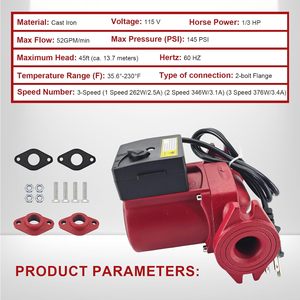 Pompe de circulation en fonte 115V 1-1/4 po 1/3 CV 3 vitesses pour systèmes de chauffage - Product Image 3