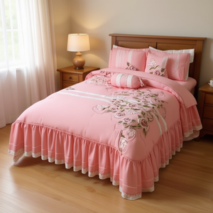 Set Copripiumino Antonietta Matrimoniale con Ricami Floreali Stile Principessa, Set da Letto 7 Pezzi in Poliestere per Tutte le Stagioni - Product Image 2