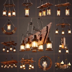 Lampe à Suspension LED Vintage Rustique et Industrielle en Bois, Lustres en Echelle de Ferme Antique, <span class=keywords><strong>Bougie</strong></span> de Bateau <span class=keywords><strong>Ancien</strong></span> <span class=keywords><strong>Lustre</strong></span> d'Île en Bois - Product Image 3