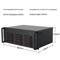 Rak Server Pendek 4U Penyimpanan Hard Disk 12 Unit R432-12 Tingkat Enterprise, Motherboard ATX 1U Hot-Swappable, Chassis NAS Komputer USB