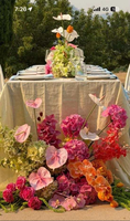 Boule de fleurs artificielle en soie, haute simulation, couleurs vives fuchsia et orange, pour centre de table et chemin de table de mariage, en vente