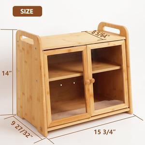 Boîte à pain en bambou de stockage de pain <span class=keywords><strong>fait</strong></span> <span class=keywords><strong>maison</strong></span> à 2 niveaux ZC équipée d'un récipient à pain à double porte pour comptoir de cuisine - Product Image 4
