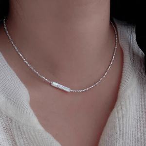 Collar de Plata Pura de Alta Gama para Mujer, Forma Geométrica, Perlas de Agua Dulce, Barras de Plata Trituradas, Pequeño Tael, Alta Calidad - Product Image 4