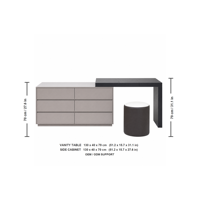 Ensemble coiffeuse deux pièces avec commode à 6 tiroirs, miroir dissimulé, gris clair, fermeture douce avec tiroirs pour chambre à coucher et décoration intérieure