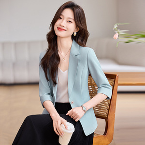 Women's Blue Blazer Summer Thin Style 80g Polyester Breathable Casual Commuter Street Style Solid Color 3D Tailoring - Product Image 2