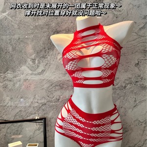 Enjoying the endless fun of two-piece split openwork jacquard tearable lingerie set, sexy, slimming, and figure-flattering mesh - Product Image 5