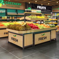 Zware houten en metalen economische ISO-gecertificeerde supermarkt fruit- en groenteopslagrekken, vrijstaande displaystandaard, snel op te zetten