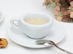 Ensemble de tasses à expresso en grès à parois épaisses avec logo personnalisé, style italien, en céramique et porcelaine, avec soucoupes - Product Image 3