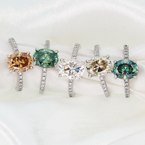 Nhẫn Kim Cương Moissanite Hình Bầu Dục 2ct Phong Cách Cổ Điển Nhẫn Đính Hôn Màu Trơn Nhẫn Vàng 18K - Product Image 4