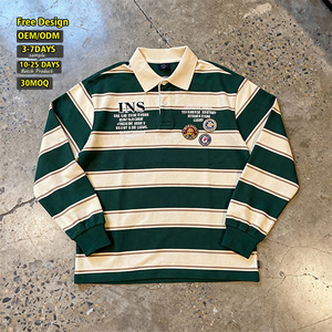 <strong>Vintage</strong> Print Oversized Embroidery Lapel Thermal Cotton <strong>Polo</strong> <strong>Shirts</strong> Button up Rugby Jersey Stripe Long Sleeve t <strong>Shirt</strong> for Men - Product Image 1
