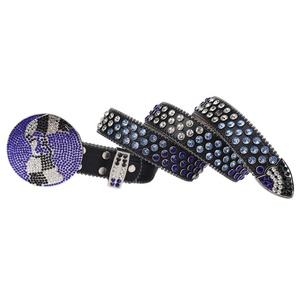 Cinturón TENGMEI Cool Bling Bling con Pedrería Negra y Azul para Hombre y Mujer, Hebilla Redonda Grande, Cinturón de Diamantes - Product Image 3