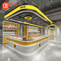 Comptoir de café industriel jaune à LED pour café, kiosque de café, présentoir à bubble tea, design pour café
