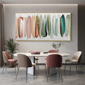 Peinture à l'huile abstraite « Souffles d'automne » en gros, art mural rose, vert et or, toile horizontale, décoration moderne, art mural texturé 3D - Product Image 2