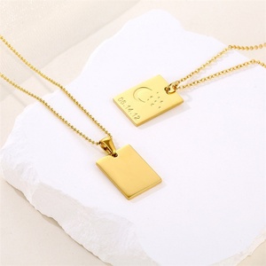 Wholesale Stainless Steel square <b>Necklace</b> Custom Personalized Engraved square Moon Star Flower Letter Pendant <b>Necklace</b> - Product Image 4