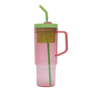 40oz Large Capacity <b>Plastic</b> Water <b>Cup</b> Car Straw Juice Glass Outdoor Camping <b>Cup</b> With Handle - Product Image 3