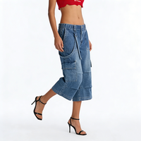 Pantalon cargo en jean délavé taille basse coupe droite pour femme, style vintage Y2K, déchiré, décontracté, longueur intégrale, idéal pour l'été
