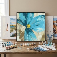 Nature morte Fleurs bleues Peinture sur toile de lin DIY par numéros Peinture acrylique Impression numérique pour débutants Décoration intérieure