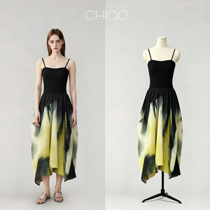 Fournisseur OEM Robe midi pour femme à bretelles spaghetti, imprimé ombré, ourlet <span class=keywords><strong>asymétrique</strong></span>, usine chinoise - Product Image 1