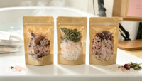 Garam Mandi Himalaya Brineblum dengan Bunga Kering & Minyak Esensial Mawar untuk Bak Mandi di Rumah, Rendam Mandi Spa yang Menenangkan