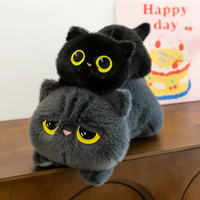 Almohada de Peluche de Gato Negro y Gris, Juguete de Peluche Suave, Almohada de Simulación para Dormir, Rellena de Algodón PP, para Regalo de Cumpleaños
