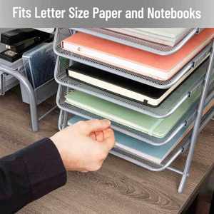 Metal Desk Organizer with 5 Sliding <b>Trays</b> for Letters and <b>Files</b> Holder 5 Tier Paper <b>Tray</b> Desktop <b>File</b> Storage Office Silver - Product Image 5