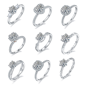 RINNTIN SMR venta al por mayor Moissanite <span class=keywords><strong>anillo</strong></span> joyería 925 <span class=keywords><strong>plata</strong></span> esterlina corte redondo DE 1ct VVS Moissanite anillos de compromiso para mujeres - Product Image 2