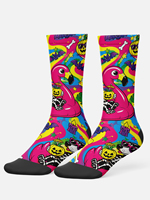 Chaussettes de sublimation d'Halloween en gros, six paires assorties, motif squelette d'automne, pour fête au bord de la piscine, fantaisie, antidérapantes, sportives, prêtes à être expédiées
