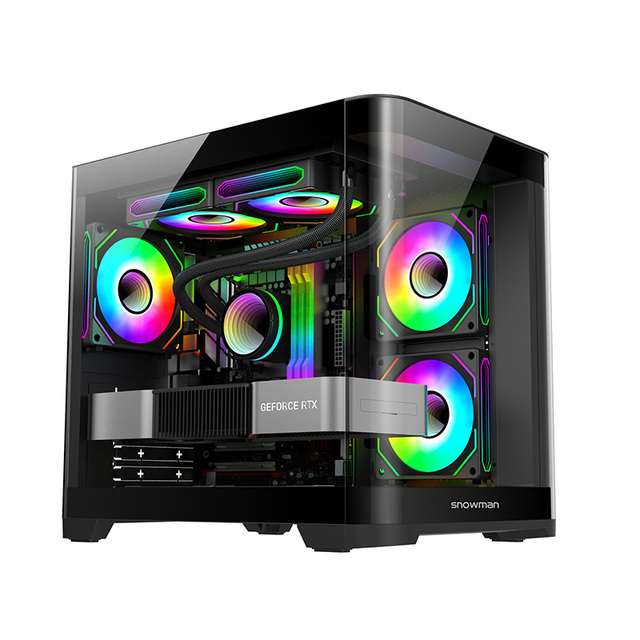 SNOWMAN CS083 Black MATX Tower PC Case Detachable Carrying Handle GPU Hardware Compatible Support 240AIO H155mm Cooler Cabinet