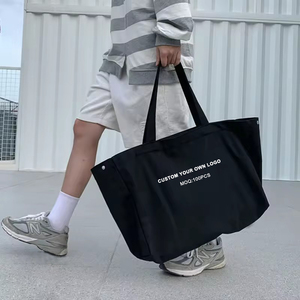 Nouveau Style loisirs lettre noir beige grande capacité Design minimaliste unisexe toile sac fourre-tout sac à bandoulière avec bouton de fermeture éclair - Product Image 2