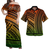 Dropship OEM Ensemble pour couple polynésien Plus Size Maxi Robe Femme Combo Hawaii Chemise