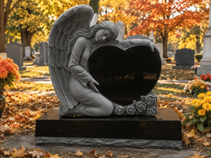 Angel Sculpture Heart Shape Tombstone Monument for Cemetery European Traditional Style <b>Stone</b> Statue - Product Image 3