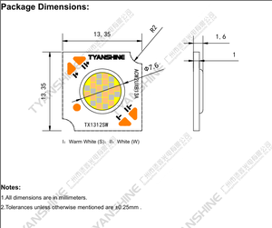 TYANSHINE TX-1312SW08A-1840V39-03H90 TX-1312SW08A Módulo LED de Doble Color 1800K-4200K, Fuente de Luz LED COB de Alto CRI90 - Product Image 2