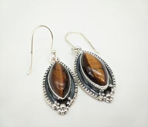 Pendientes Hechos a Mano de Plata de Ley 925 con Ojo de Tigre Natural Genuino, Joyería Étnica Bohemia para Mujer, Proveedor Mayorista al por Mayor - Product Image 1