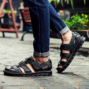 Sandalias de Verano para Hombre, de Cuero Genuino, con Tiras Cruzadas, Punta Cerrada, Suela de Goma Transpirable, Zapatos Casuales para Exteriores, Talla 47 48 - Product Image 5