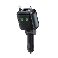 Chargeur de voiture rétractable GC25 65W, 4 ports, double câble Type C intégré, charge rapide, adaptateur allume-cigare pour ordinateur portable et téléphone