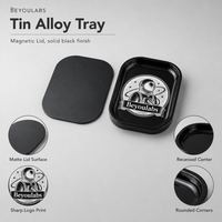 Plateau en alliage de fer blanc avec logo personnalisé, motif astronaute rétro, couvercle magnétique, finition noire unie