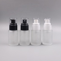 Flacon pompe cosmétique vide en verre dépoli transparent de 30 ml (1 oz) à épaule plate pour lotion corporelle avec couvercle blanc/noir