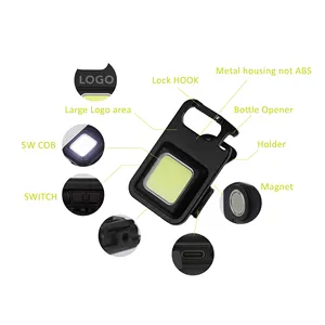 Mini aluminium Rechargeable Portable poche étanche magnétique COB Led Camping porte-clés lampe de poche porte-clés lumière