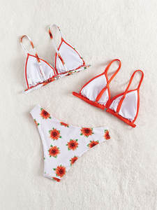 कस्टम लड़कियों Swimwear के 3 टुकड़ा सेट पुष्प प्रिंट बच्चों पेटी माइक्रो बिकनी बिकनी सेट - Product Image 4