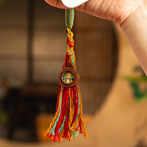 Amuleto de Bolso Thangka Pintado a Mano, Zhakiram Quinto Señor, Tara Verde, Mini Thangka de Estilo Tibetano, Adorno de Bolso de Estilo Étnico, Llavero - Product Image 6