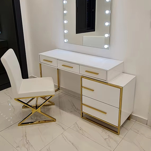 slim fit dress slacks Modern White Makeup Vanity Table & Study Writing Desk with Gold Metal main image 1