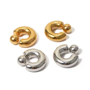 Orecchini da donna J & D lisci a forma di CC 18k PVD oro placcato oro acciaio inossidabile oro colore argento forma CC