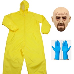 Combinaison de protection jaune en polyester <span class=keywords><strong>pour</strong></span> <span class=keywords><strong>homme</strong></span> adulte, inspirée des tenues de personnel dangereux, avec masque et gants, <span class=keywords><strong>pour</strong></span> Halloween et cosplay - Product Image 4