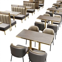 Tables et chaises de salle à manger modernes et minimalistes en pierre de quartz, banquettes et canapés en acier inoxydable pour restaurants de thé au lait de luxe léger