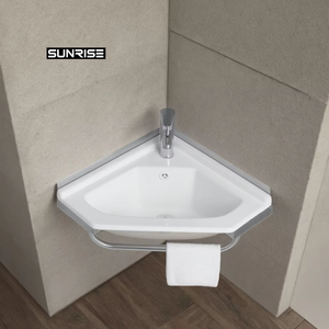 Petit appartement, simplicité moderne, armoire d'angle triangulaire tout-en-un en acier inoxydable à montage mural, lavabo de salle de bain en céramique - Product Image 1